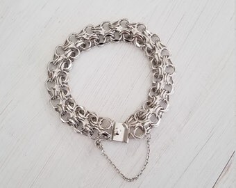 Polished Wide Sterling Silver 925 Woven Braided Open Circles Statement Charm Chunky Layering Stackable Link Bracelet