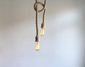 INDUSTRIAL LIGHTING - Ceiling light from vintage pulley and rope. Pendant, chandelier, Edison steampunk lamp, office lighting, bar light.
