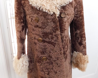 Vintage 60s 70s Mongolian Curly Lamb Shearling Coat, Fur Winter Coat M-Large