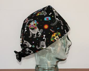 Skeleton Dogs, Skull Candy Dogs, Surgical Scrub Hat, Scrub Cap, Bones, Women's Tie Back Hat, Scrub Caps By Daisy