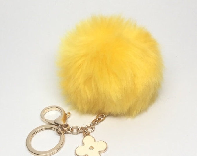 NEW! Faux Rabbit Fur Pom Pom bag Keyring Hot Couture Novelty keychain pom pom fake fur ball in imitation yellow