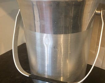 Mid Century Modern Vintage Brushed Aluminum Silver Champagne/Ice Bucket - Made in Italy