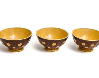 Vintage French Polka Dot Cafe Au Lait Bowls, Set of 3