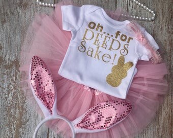 My first Easter outfit, baby girls first Easter, Easter onesie, bunny ears, 0h ...for peeps sake!!, little girl Easter outfit, Spring outfit
