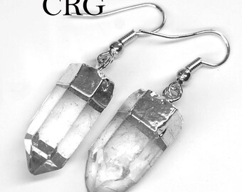 Silver Plated Quartz Point Earrings (ER9BT)
