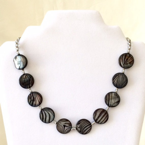 Shell Bead Necklace Black Blue Shell Necklace Beaded Bib