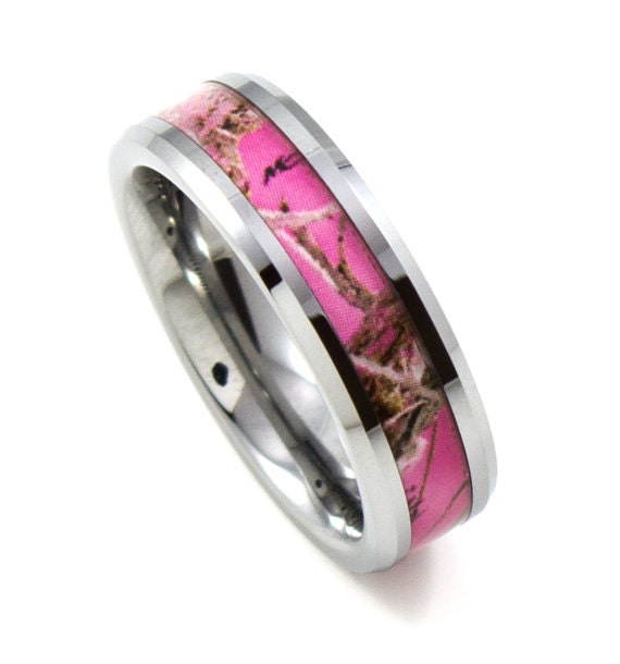 ladies pink camo thin 6mm tungsten band beveled edges promise ring anniversary - Pink Camo Wedding Ring ladies pink camo thin 6mm tungsten band beveled edges promise ring anniversary - Pink Camo Wedding Ring