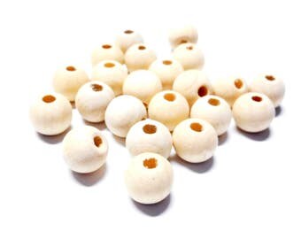 Lot de 50 perles rondes en bois naturel - 8 mm
