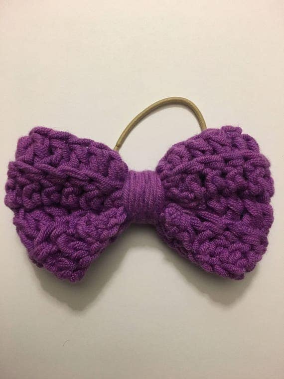 Hair bow, crochet bow, girls accessories, purple bow, knit hair accessories, crochet hair bow, bow hair tie