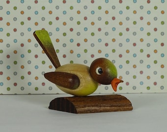 Vintage wooden bird sparrow 1980s