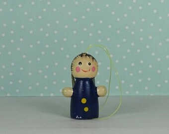 Vintage angel Christmas ornament blue gold 1970s