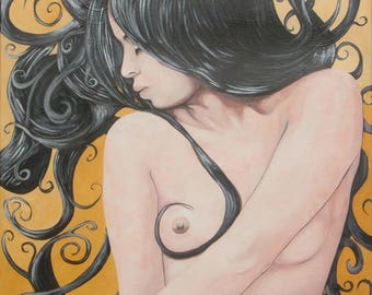 lunghi capelli neri dipinto smalti su tela misura 90 x 100 cm. telaio 2cm.