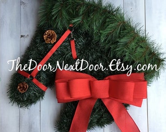 Horse Head Wreath – Equestrian Wreath – Holiday Wreath – Christmas Wreaths - Barn Door Decor – Horse Gifts – Equine Decor