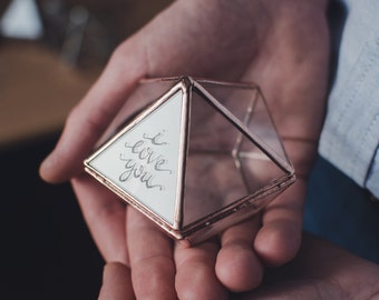 Personalised Glass Ring Box Engagement Ring Box Jewelry Engagement rings Wedding box Ring dish Geometric glass box Gift for Her I love you