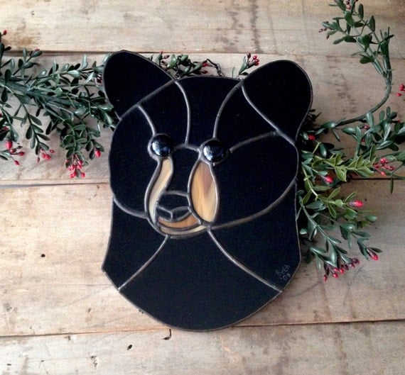 Black bear stained glass rustic decor by SunDogArtAndGlass on Etsy