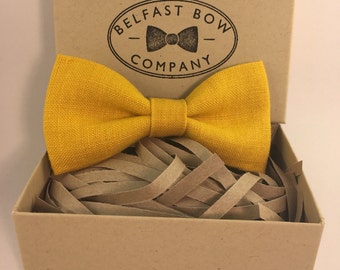 Irish Linen Bow tie in Mustard Yellow - Adult & Junior sizes available