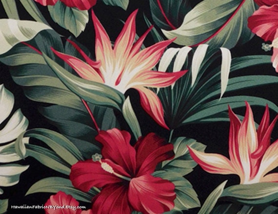 Floral Upholstery Fabric Bird of Paradise Red Hibiscus