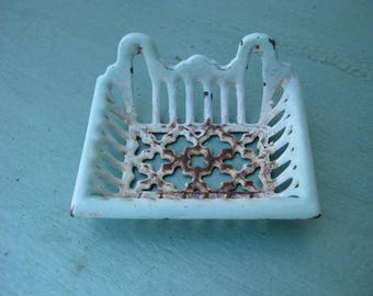 Vintage light green cast iron soap dish