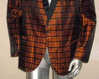 sz large vintage 50s black and rusk plaid print after six tuxedo jacket