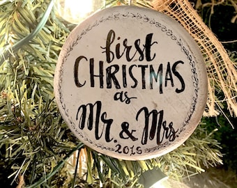 Our First Christmas, Wedding Christmas Ornament, Couple's First Christmas, First Christmas Ornament Married, Rustic Christmas Ornament, Farm