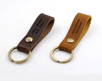 Customized Genuine Leather Keychains, Car Keyring, Dark and light Color, Best Christmas Gift