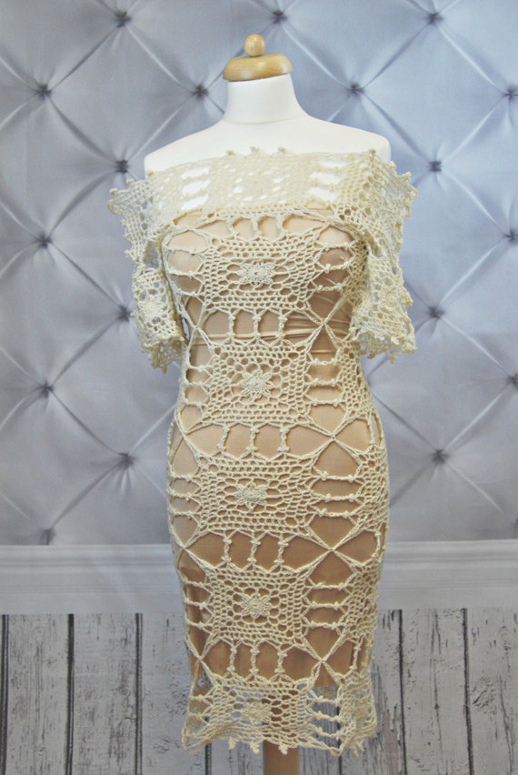 Crochet Dress. Longsleeved dress. Wedding dress.