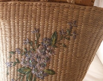 Purse, vintage Capelli purse, Vintage straw purse, handbag, vintage purple floral purse, vintage Capelli handbag, purse, handbag