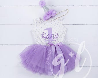 First Birthday outfit, First Birthday Dress, Purple birthday outfit, 1st birthday outfit, 1st birthday dress, personalized name, polka dot