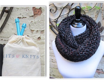 Knitting Kit DIY Giant Double Wrap Cowl Super Chunky includes giant knitting needles, bulky yarn, free scarf pattern, beginner knitting book