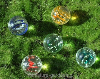 Glow in the Dark Orb Marbles, 5 Piece Set for Miniature Garden, Fairy Garden