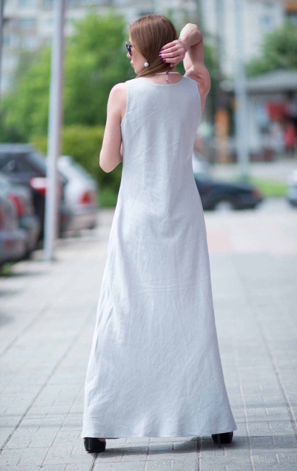 Grey Linen Dress Long Linen Dress Grey Maxi Linen by EUGfashion