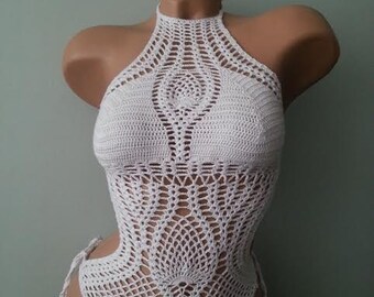 Crochet white swimsuit swim wear hot swimsuit one piece