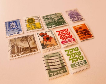10 Vintage Postage Stamps from Israel - All Different