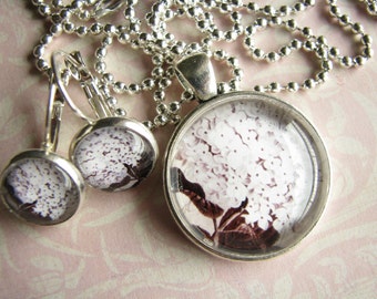 Garden jewelry Mom gift girl Hydrangea jewelry Hydrangea pendant Hydrangea earrings Pastel jewelry Silver pendant Silver earrings Gift ideas