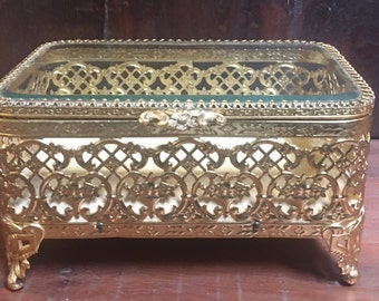 Vintage brass jewelry box
