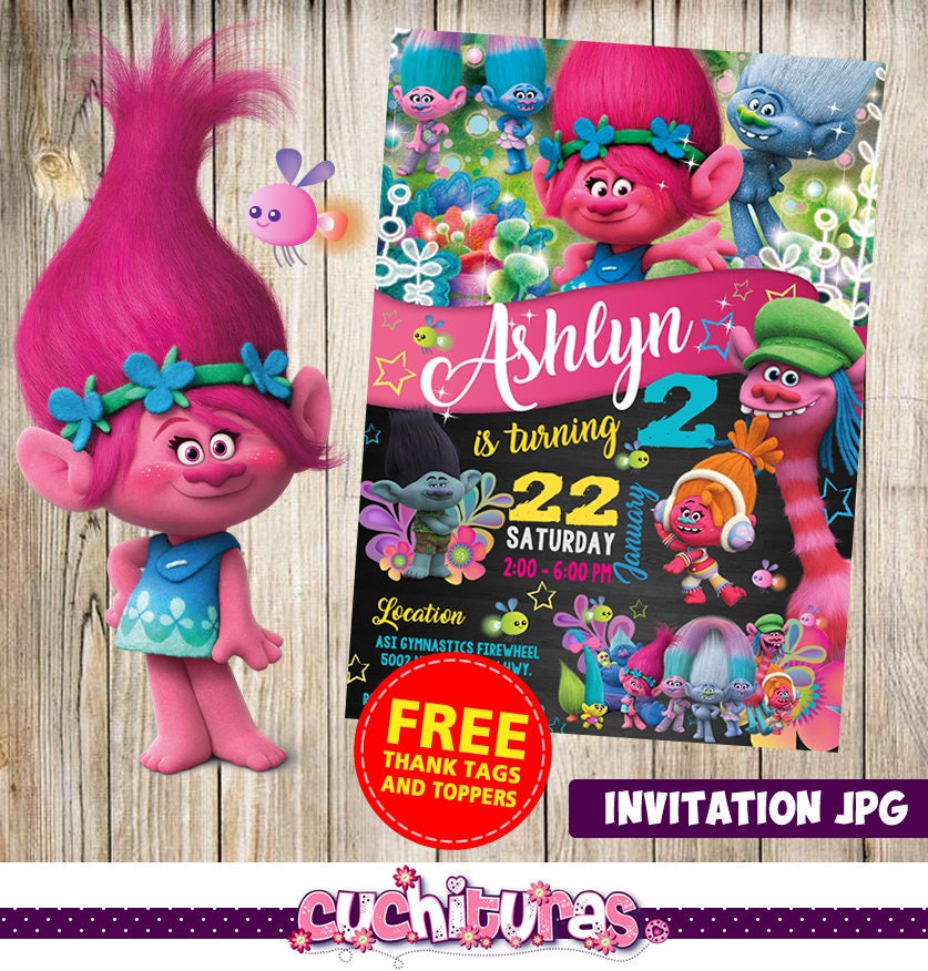 This is an image of Fan Trolls Birthday Invitations Printable It's just a picture of Fan Trolls Birthday Invitations Printable