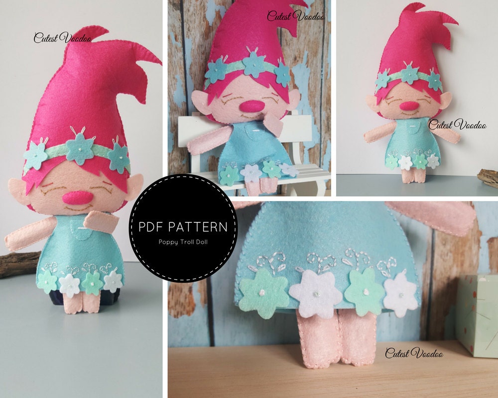 Poppy Troll Doll PDF Felt Pattern from CutestVoodoo on Etsy Studio