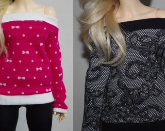 F60 Girl Pink Bow & Black Lace Off Shoulders