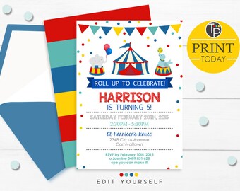 CIRCUS INVITATION, Instant Download CIRCUS invitation, Circus Party Invitation, Circus, Circus Printable, Circus printable, Edit yourself