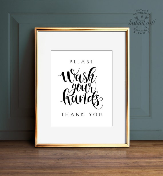 Wash your hands sign PRINTABLE art Bathroom wall by TheCrownPrints