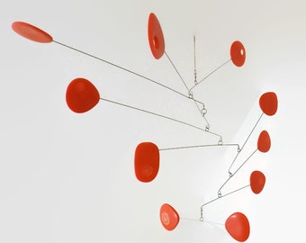 Modern Mobile Modern Orange Kinetic Mobile, Calder Style, Hanging Mobile, Mid Century