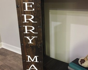 Wooden Merry Mail Sign with Letter Clips - 7.5"x36" - Holiday Christmas Cards Rustic Decor Farmhouse Style Fixer Upper (Item - LHS100)