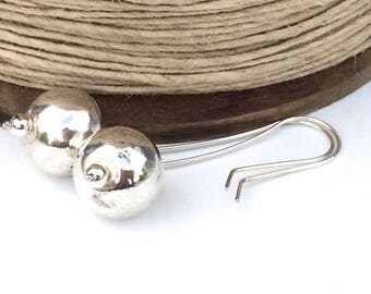 Sterling Silver Long Orb Statement Earrings, Handmade