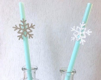 Frozen Straws, Winter Onderland Snowflake Straws, Christmas Baby Shower, Frozen Birthday Decoration, Frozen Baby Shower Straws (Set of 10)
