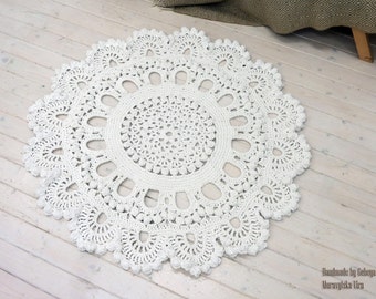 Crochet carpet KING 53 in. Round rug floor lace living room mat. Wedding birthday gift, area rug 3D Tapis provance - Living room hooked