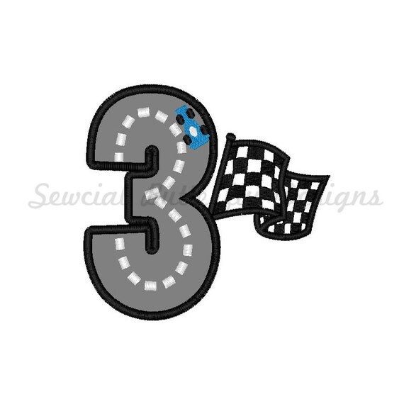 race track number 3 applique machine embroidery design 3
