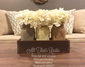 Neutral Toned Mason Jar Centerpiece, Mason Jar Decor, Rustic Decor, Mason Jars, Soft Tone Jars, Painted Mason Jars, Housewarming Gift