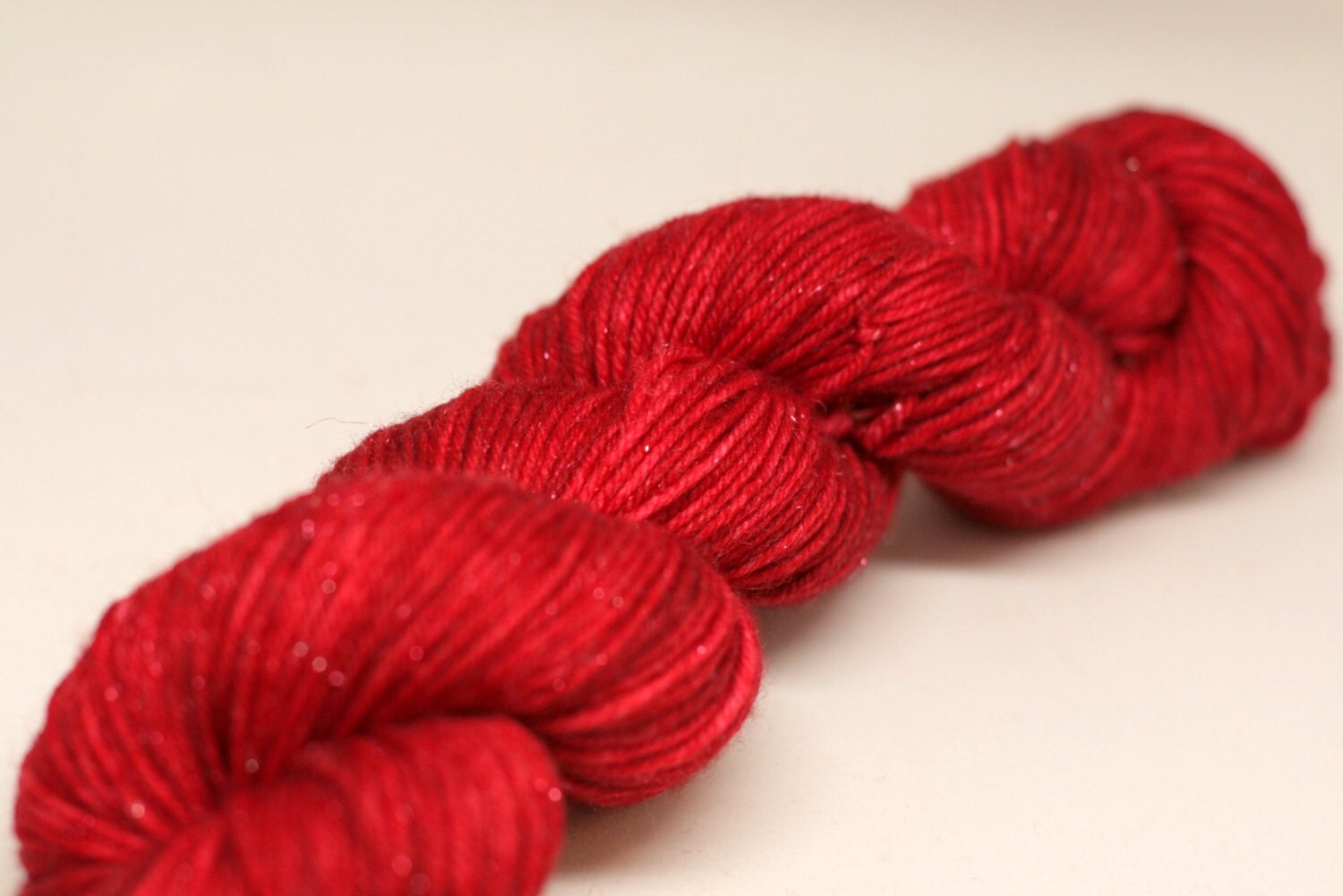 Hand dyed Red sparkle yarn in dk weight, knitting yarn in sparkle dk