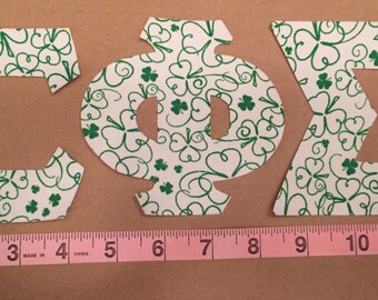 Three Leaf Clover ~ Sigma Phi Sigma Greek Iron On Letters ~ Lucky Charm ~ Saint Patricks Day