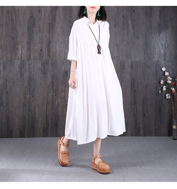 White tunic dress summer dress short sleeve long dress long